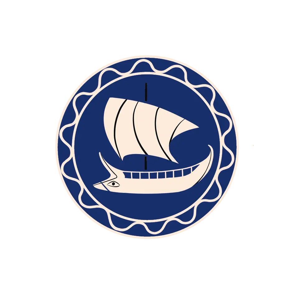 Sailing ship on a dark-blue, round background