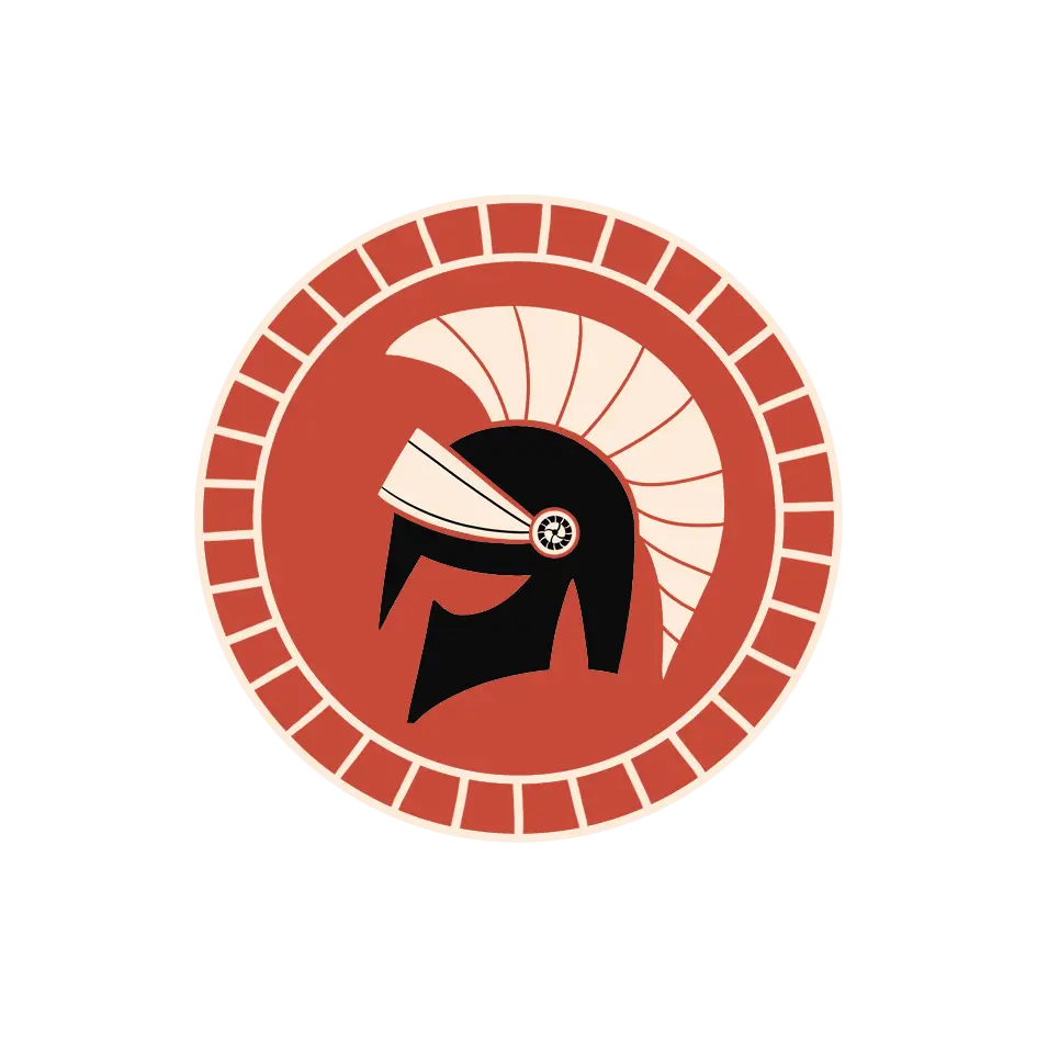 Shielded head on a brown, round background